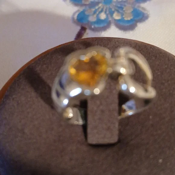 Heart-Shaped 925 Silver Size 7 Citrine Ring - Picture 3 of 7